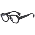 Retro black thick-frame irregular sunglasses with metallic dot decor and clear lenses - Black Frame Clear Lens