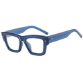 Fashionable square dark blue acetate sunglasses with silver rivets at 45 degree angle - Transparent Blue Clear Anti-blue Light (C07)