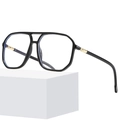 Occhiali oversize a doppio ponte neri con aste in metallo dorato su sfondo bianco puro - Nero Lucido Anti-luce Blu (C01)