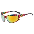 Cat eye sport sunglasses with multi-color leopard print frame and orange mirror lens - Colorful Leopard Frame Orange Mirror Lens