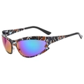 Trendy camo wrap-around sports sunglasses with vibrant colorful polarized lenses - Camouflage Frame Green Mirror Lens