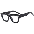 Classic black square frame sunglasses with silver stud accents and retro aesthetic - Bright Black Clear Lens Anti-Blue Light (C06)