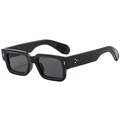 Glossy black square frame sunglasses with silver arrow metal accents and dark gray lenses - Black Frame Black Grey Lens