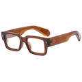 Retro square sunglasses with thick amber brown frames and metal arrow rivet accents - Tea Frame