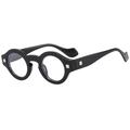 Classic vintage round black thick frame sunglasses with silver square rivet decorations - One Size / Bright Black Clear Anti-Blue Lens