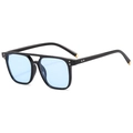 Occhiali da sole quadrati a doppio ponte con montatura nera e lenti azzurre, protezione UV - Montatura Nera Lenti Blu C04