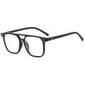 Klassische schwarze quadratische Pilotenbrille mit Doppelsteg und goldenen Akzenten - Schwarzer Rahmen