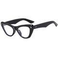 Classic black cat-eye glasses frame with silver double rivets and clear lenses - Black Frame Clear Lens (C6)