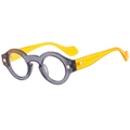 Fashion round sunglasses with grey translucent frame and vibrant yellow temples - One Size / Transparent Grey Clear Anti-Blue Lens