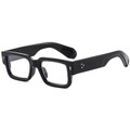 Retro square thick black frame sunglasses with silver rivet accents and glossy finish - Black Frame