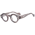 Retro round tortoise-shell style glasses frame in thick grey-brown wood grain finish - One Size / Grey Stripe Clear Anti-Blue Lens