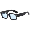 Square black sunglasses with light blue lenses and silver rivet accents on frame - Black Frame Blue Lens