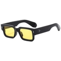 Retro square sunglasses with thick black frame, yellow lenses and silver metal rivets - Black Frame Yellow Lens