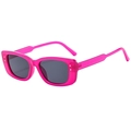 Elegant fuchsia square frame sunglasses with dark polarized lenses and silver dot detail - Purple Frame Grey Lens