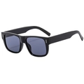 Modische schwarze quadratische Sonnenbrille mit dunkelblauen Gläsern und weißen Details - Glänzend Schwarz/Graue Linse