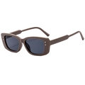 Retro rectangle dark brown sunglasses with grey lenses and silver stud details - Coffee Frame Black Grey Lenses