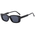 Classic retro rectangular sunglasses in black with silver rivets and dark grey lenses - Black Frame Black Grey Lens