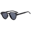 Gafas de sol retro de montura pequeña negra con detalles de remaches plateados vintage - Montura Negra Lentes Gris Negro