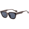 Retro cat-eye square sunglasses with thick dark brown frames and grey lenses on white background - Coffee