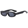 Classic black oval sunglasses with dark grey lenses and three-point star rivets - Black Frame Black Grey Lens