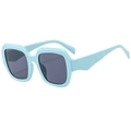 Fashionable large square sunglasses with light blue frames and dark grey UV lenses - Blue Gold
