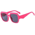 Retro oversized square sunglasses in bright rose pink with geometric temples and dark lenses - Rose Red