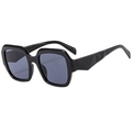 Classic black square oversized sunglasses with textured geometric temples and dark lenses - Bright Black