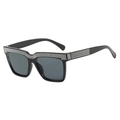 Square oversized sunglasses in black frame with sparkling silver rhinestone trim - Black Frame Black Grey Lens