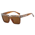 Square tortoiseshell sunglasses with silver rhinestones and dark brown lenses - Tortoiseshell Frame Tea Lens