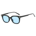 Occhiali da sole quadrati montatura nera lenti azzurre e rivetti in argento moda - Montatura Nera Lenti Blu