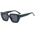 Retro Y2K square sunglasses with thick dark green frames and geometric wide temples - Green Frame Grey Lens