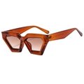 Retro geometric cat-eye sunglasses with amber frames and gradient brown lenses - Tea Frame Tea Lens