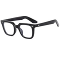Classic black square frame sunglasses with silver diamond rivets and smooth finish - Glossy Black Clear Lens