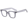 Gray transparent square frame sunglasses with silver metal hinges and clear lenses - Transparent Grey