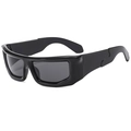 Square punk sunglasses in glossy black with futuristic wave-shaped wide temple frames - Bright Black