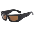 Square cyberpunk sunglasses with matte black frames and dark brown lenses in 45-degree view - Glossy Black / Gradient Grey