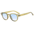 Retro oval olive green acetate sunglasses with blue lenses and high-quality vintage finish - Green Frame Gradient Blue Lens
