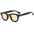 Retro oval sunglasses with shiny black frames, amber lenses, and silver triangle rivets - Black Frame Yellow Lens