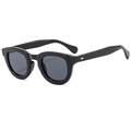 Classic black chunky sunglasses with grey lenses and silver metal rivet decorations - Bright Black