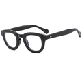 Classic thick black frame glasses with vintage silver metal rivets and polished finish - D19 z-3 / Bright Black Clear Anti-Blue Lens