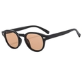 Retro black oval sunglasses with amber lenses and silver diamond rivet details - Black Frame Light Tea Lens
