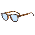 Vintage oval sunglasses with tortoise frame, light blue lenses and silver rivet details - Tortoiseshell Frame Blue Lens