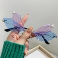Dragonfly wing sunglasses with gradient lenses, rhinestones and golden metal frame - Gold Frame Blue Purple Lenses