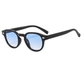 Retro oval sunglasses with black frames, blue gradient lenses, and silver rivets - Black Frame Gradient Blue Lens