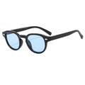 Vintage oval sunglasses with black frame, light blue lenses and silver rivets detail - Black Frame Blue Lens