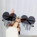 Lunettes de soleil cœur à verres foncés et pompons de larmes en strass argentés - Monture Or Noir Gris