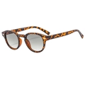 Retro oval tortoise shell sunglasses with grey gradient lenses and silver accents - Demi Frame Gradient Green Lens
