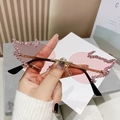 Frameless flame sunglasses with pink gradient lenses and rhinestones for party wear - Gold Frame Pink Lenses