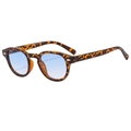 Retro oval sunglasses with tortoiseshell frames, blue gradient lenses and silver studs - Demi Frame Gradient Blue Lens