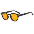 Retro oval sunglasses in black frame with bright orange lenses and silver rivets - Black Frame Orange Yellow Lens